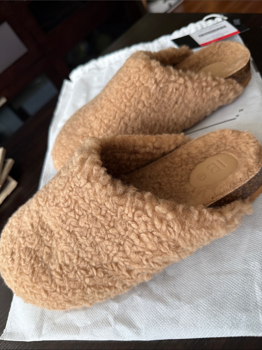 INTENTIONALLY BLANK Faux Shearling Mule in Camel